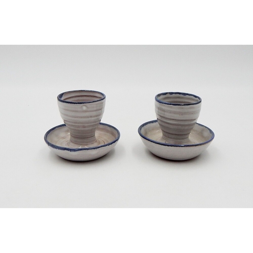 Rineanna Pottery Shannon Ireland Egg Cups Glazed Hand Signed Gray Blue Set 2